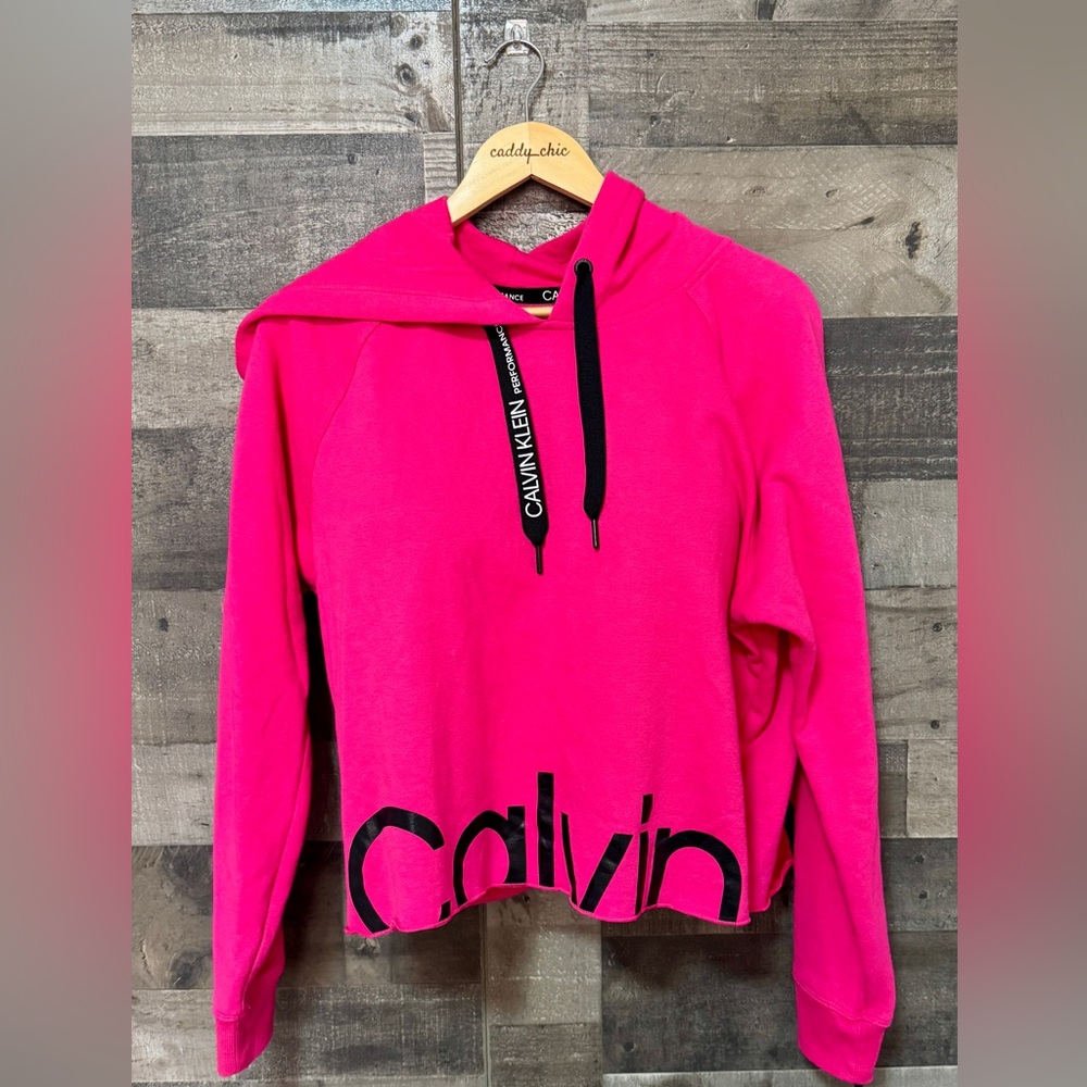 SOLD - Calvin Klein Cropped Hoodie Pink Size Large - Picture 2 of 4